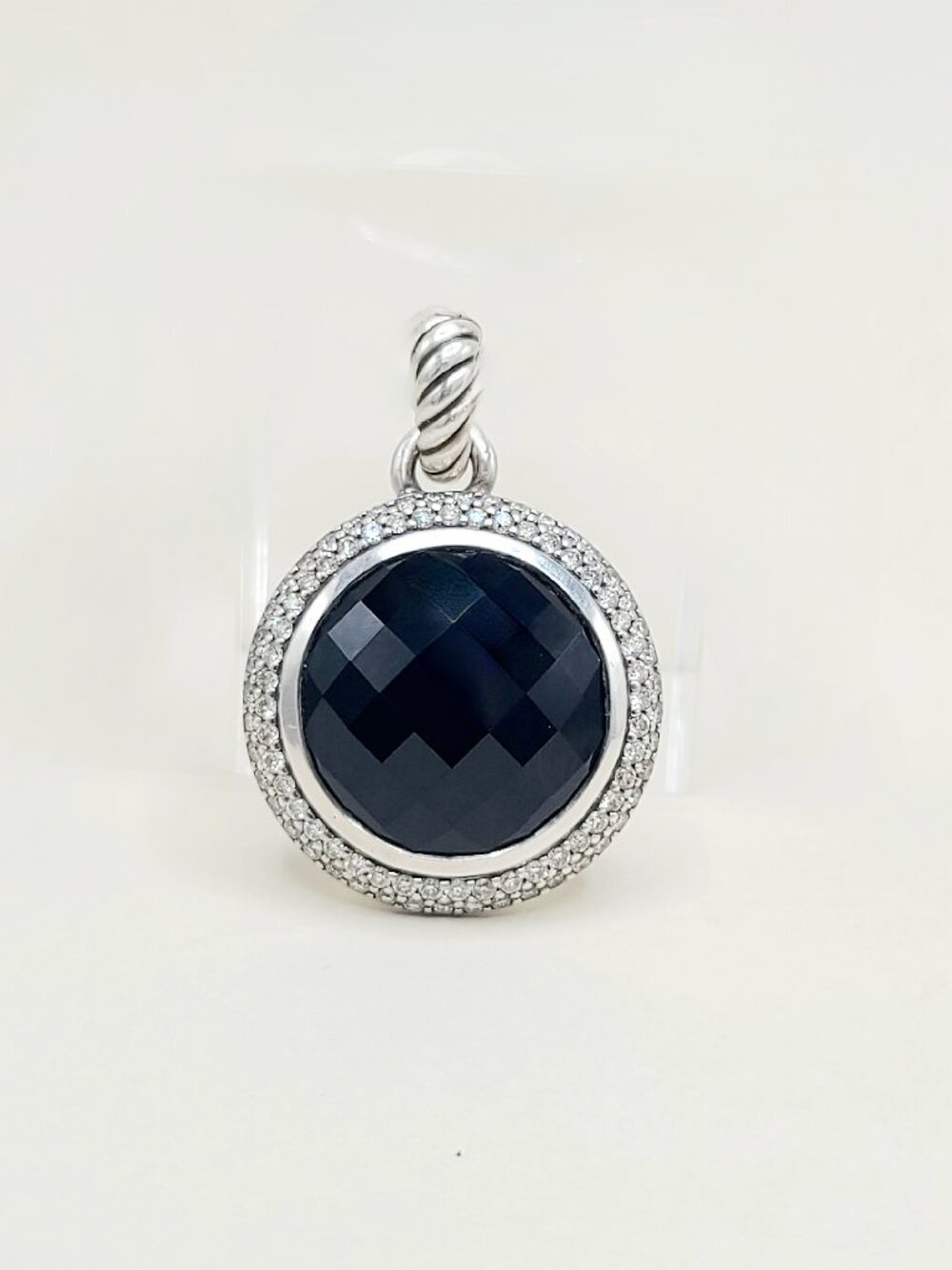 David Yurman Cerise Round Pendant w/ Black Onyx & Pavé White Diamonds - RARE